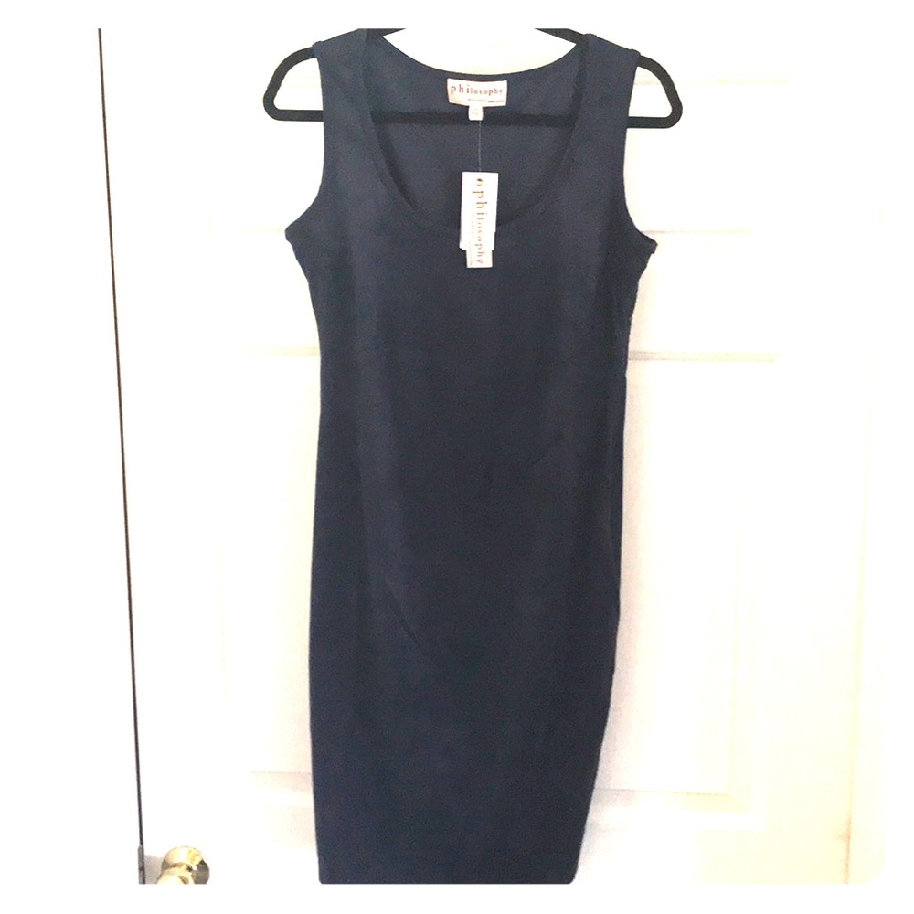 Navy sleeveless suede like midi dress